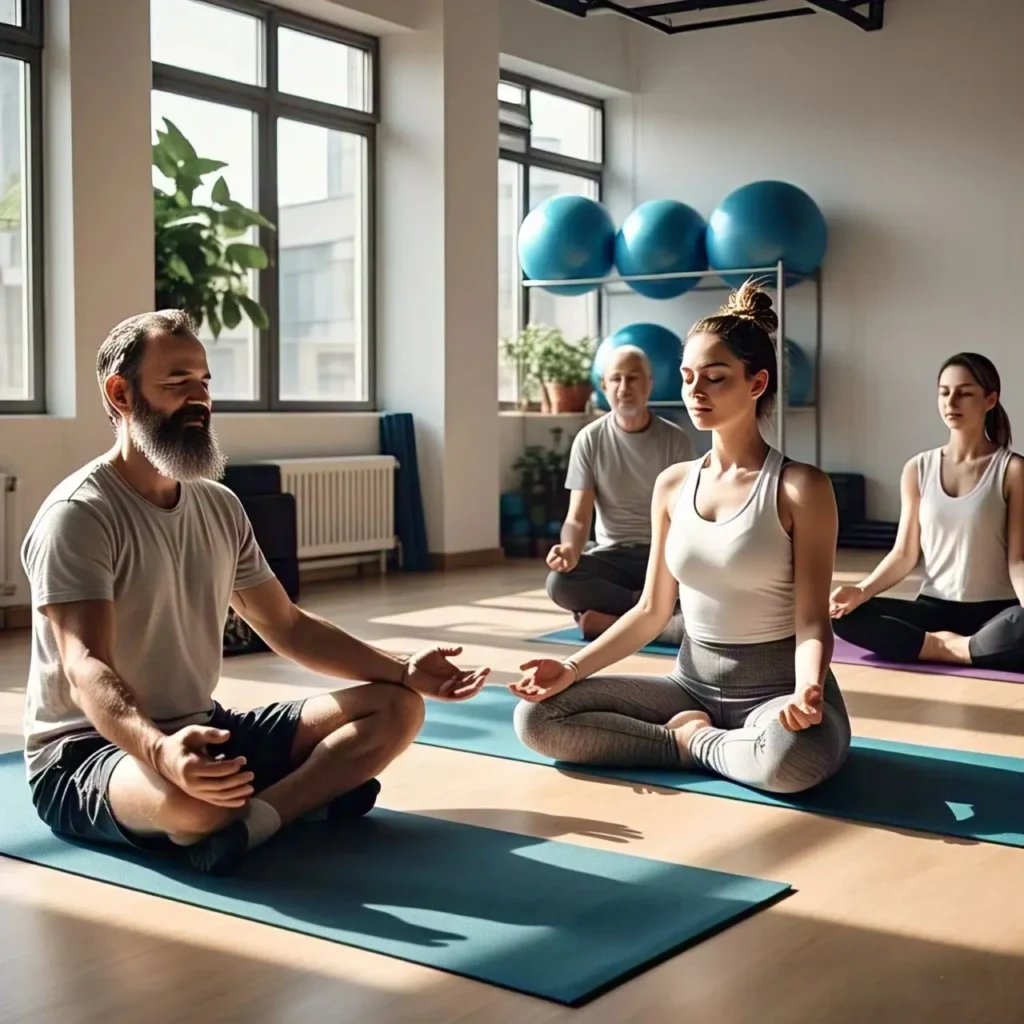 A child on a vibrant kids yoga mat joins adults in family yoga classes, complemented by yoga therapy programs for all ages at hot yoga wellness kennedy.