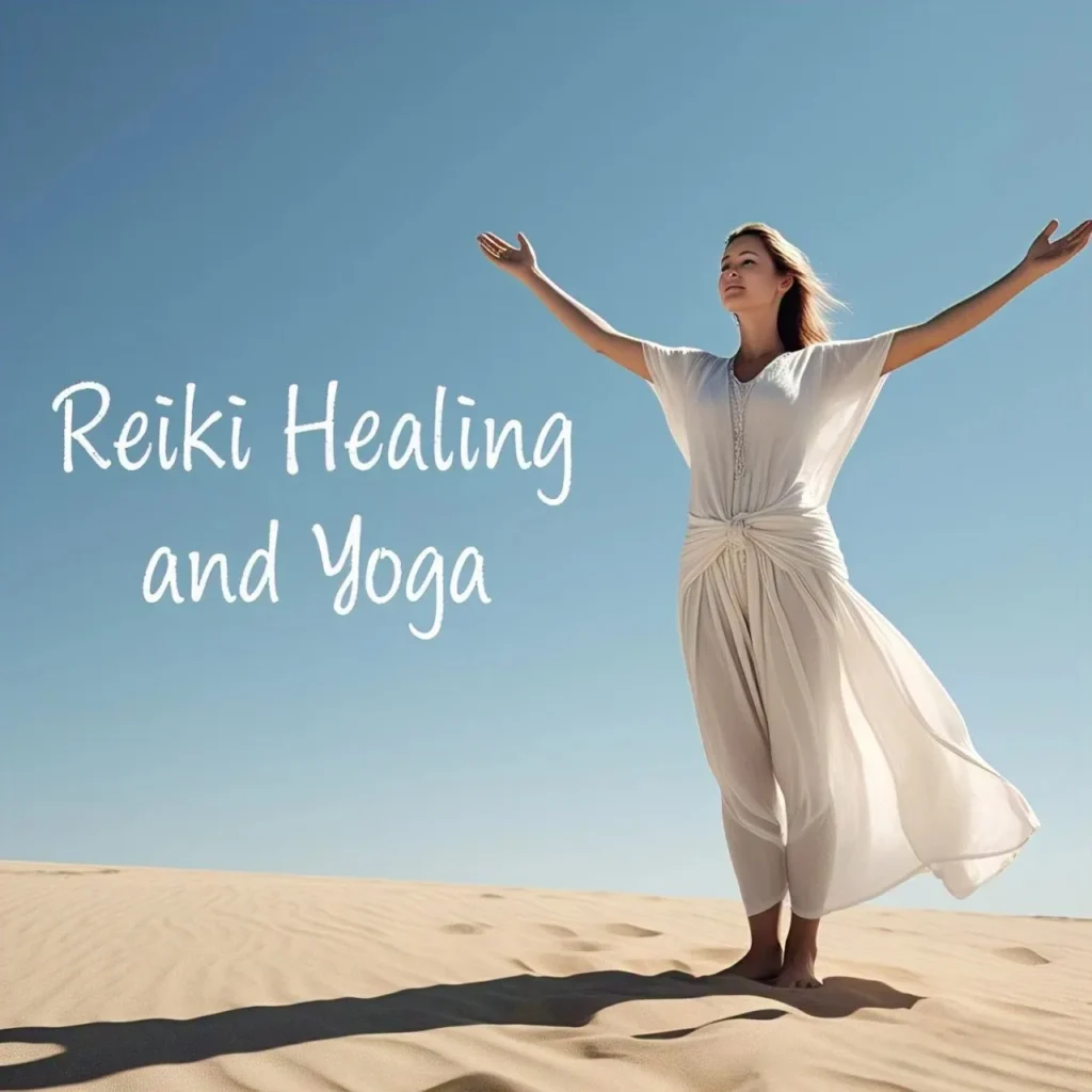 A peaceful reiki yoga pose enhanced by the reiki distance symbol, learned through online reiki healing courses for deep energy and healing.