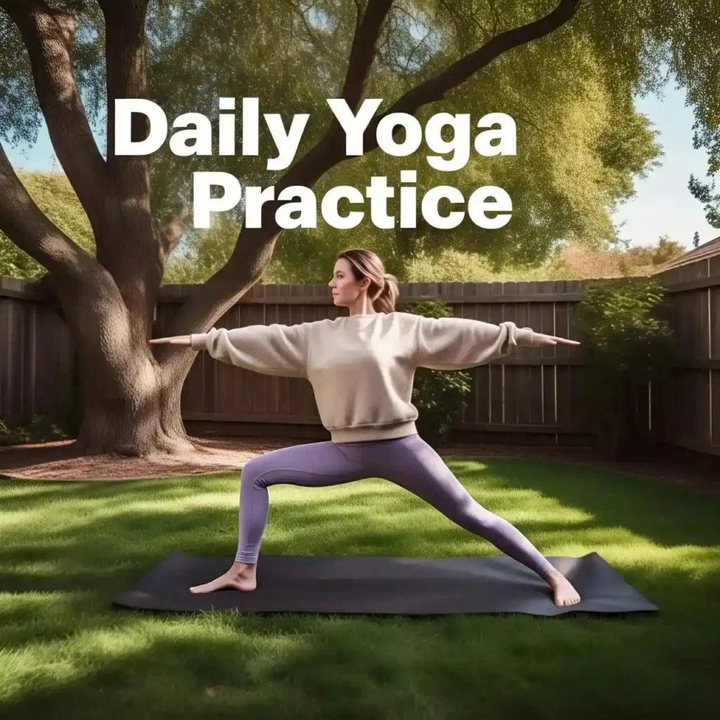 A serene yoga in practice scene featuring a person practicing yoga in nature, blending the concept of jogging is a yoga practice with meditation, similar to a yoga retreat 2025 experience.