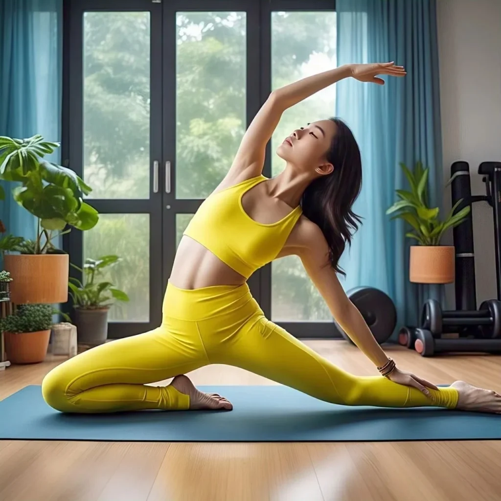 Beginner learning yoga poses for mental health in a class found through yoga for beginners near me, focusing on yoga nidra for anxiety.