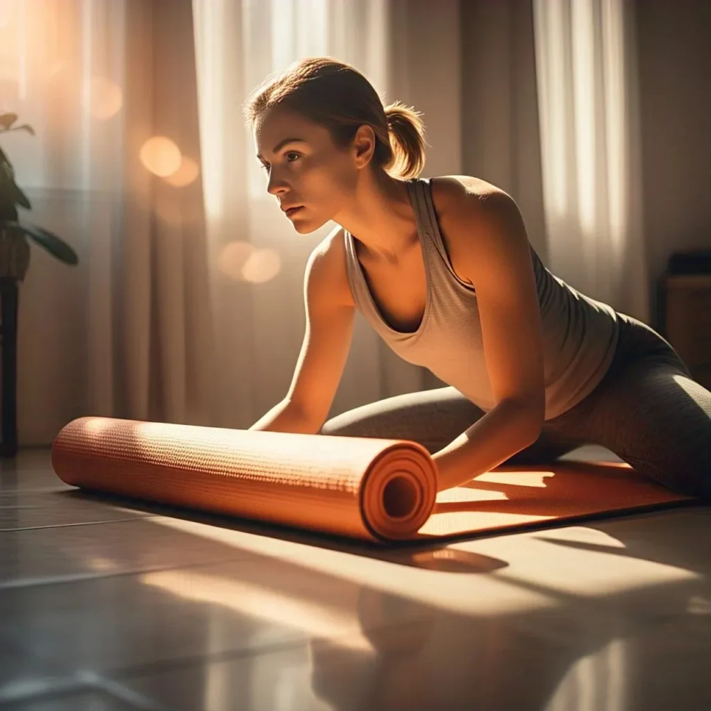 Sweating through somatic yoga for weight loss with yoga meditation workouts on the best hot yoga mat in a hot yoga studio near me.