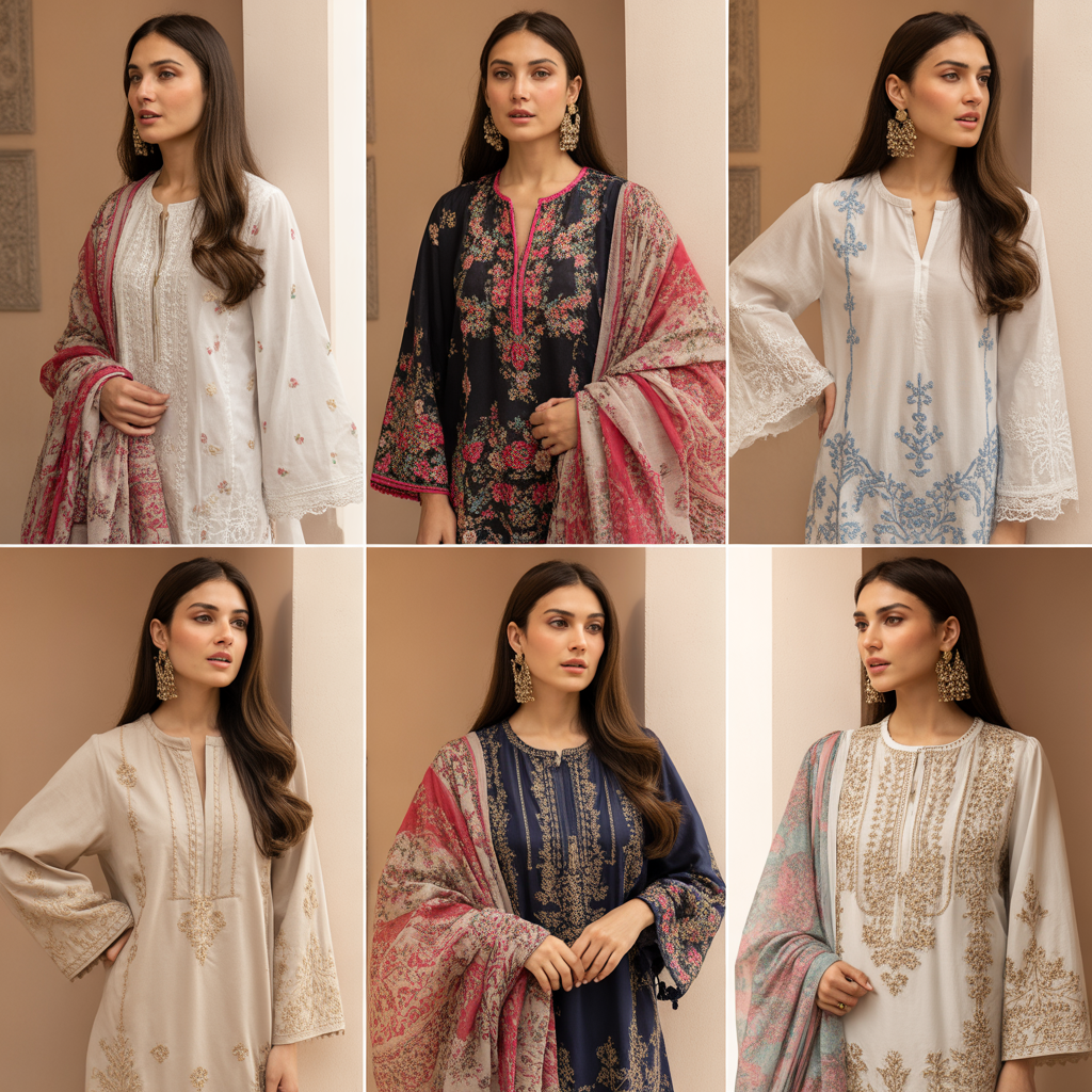 Luxury lawn fabric in Pakistan, designer dresses showcasing elegance, comfort, premium quality, and modern South Asian fashion trends worldwide.