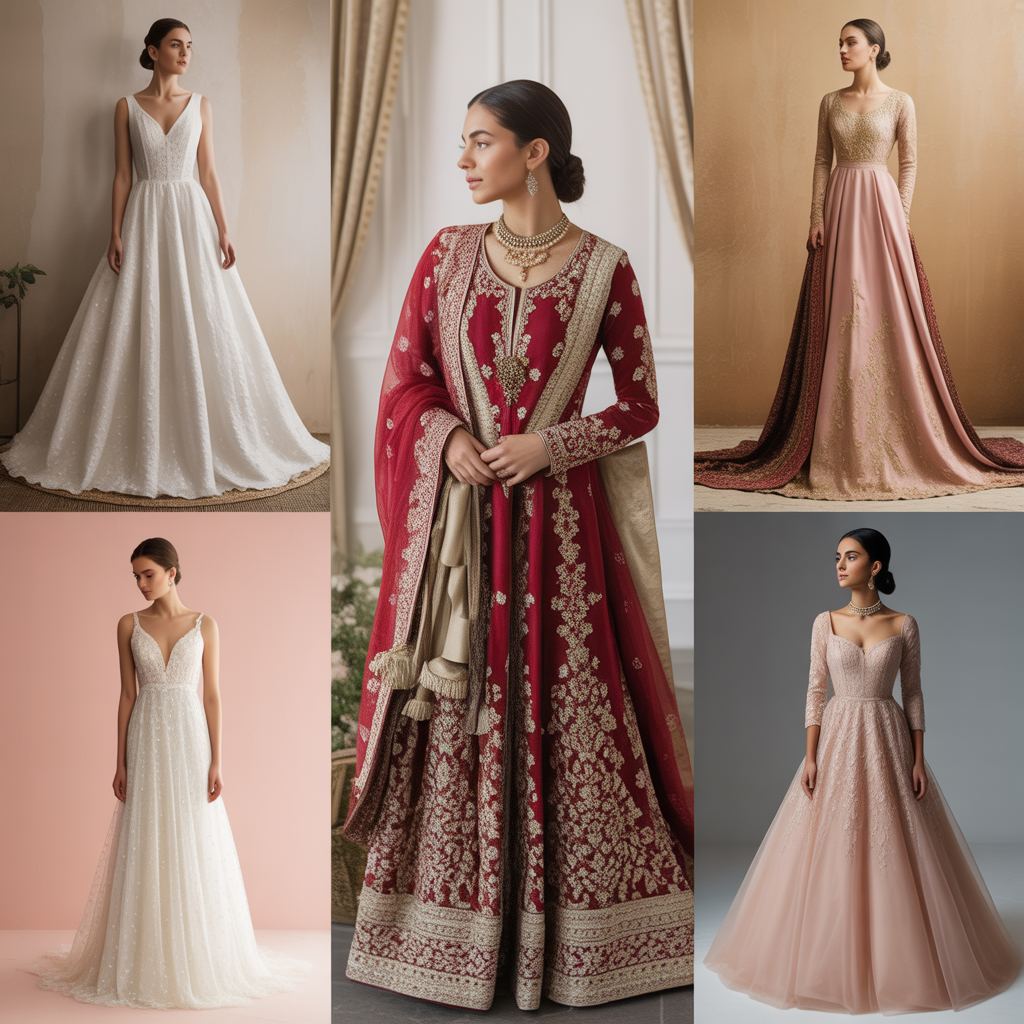 Bridal fashion with wedding accessories like diamond and gold jewelry, jhumkas, chokers, and elegant hairstyles, along with tips for selecting the perfect bridal suit based on body type, comfort, season, culture, and budget.