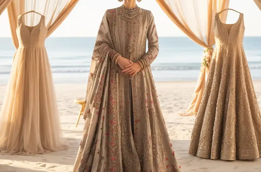 ladies bridal suit with modern and traditional wedding fashion styles – elegant bride in embroidered dress with cultural and contemporary design.