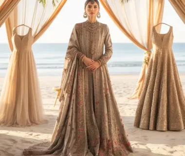 ladies bridal suit with modern and traditional wedding fashion styles – elegant bride in embroidered dress with cultural and contemporary design.